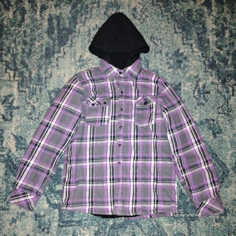 Purple Plaid Button-Up Flannel Jacket
